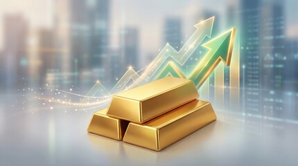 Rising Gold Price Concept with Upward Arrow and Gold Bars &ndash; Financial Growth and Investment