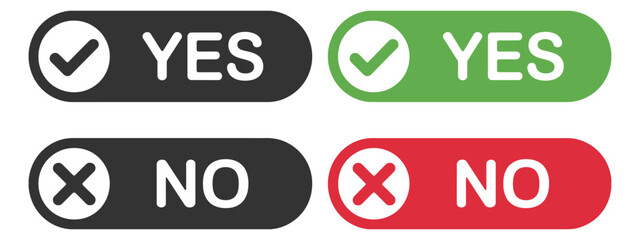 Yes and No Button Check Mark and Cross Mark Symbol, Green Yes and Red No UI Buttons, Confirmation and Rejection Icons Vector Design.