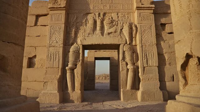 Abandoned stone gateway of ancient Persia, massive weathered pillars with faded inscriptions