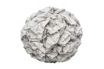 White crumpled paper ball with a textured surface, symbolizing discarded ideas, trash, recycling, and ecological waste