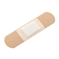 Beige adhesive bandage with a white sterile pad for wound care and first aid isolated on transparent background