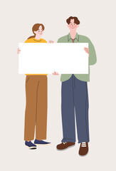 Man and Woman Holding Empty Signboard for Your Message
