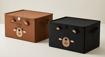 Decorative Bear Face Storage Cubes for Kids Room Organization
