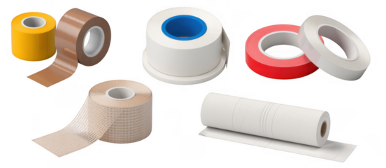 Various rolls of tape adhesive isolated on a transparent background