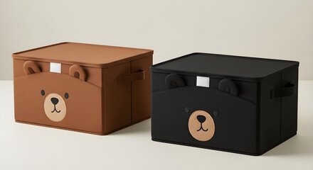 Two Cute Bear Themed Storage Boxes with Lids for Nursery Organization