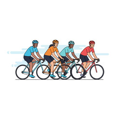 Fototapeta premium Diverse group of cyclists riding together on bicycles, healthy lifestyle, outdoor activity