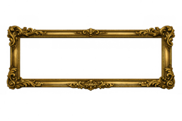 Gold ornate baroque frame with intricate carving and filigree, adding classic luxury to designs, transparent background