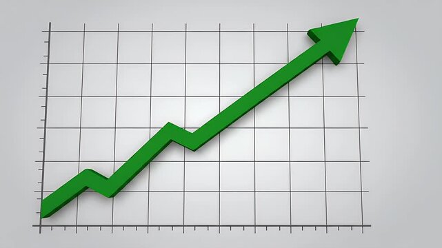 reen Arrow Upward Trend on Graph Grid Profit and Investment Success Concept