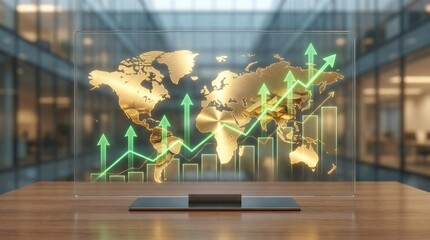 Global Gold Market Growth Concept with World Map and Rising Financial Chart