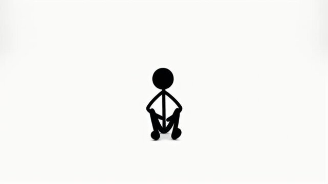Sitting Black Stick Figure on Clean White Background Perfect for Decoration