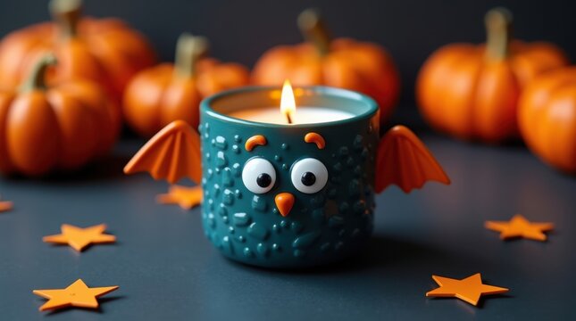 Cute halloween owl candle with pumpkins and stars