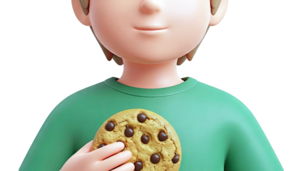 3D Cartoon Boy Holding a Chocolate Chip Cookie