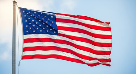 Fototapeta premium American Flag Flying Proudly in Clear Sky
