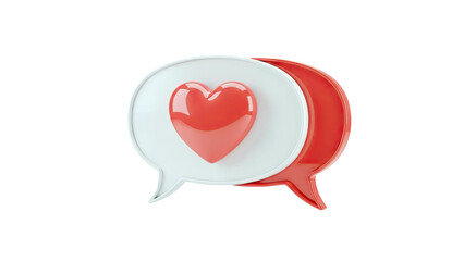 3D Rendered Red Heart in White Speech Bubble