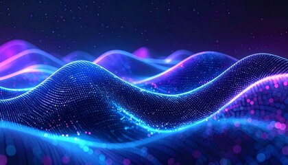 smooth digital wave with subtle binary code and data symbols embedded, blue-purple gradient, fintech innovation theme, professional abstract background