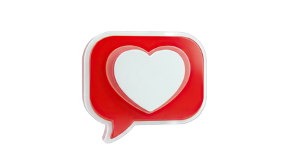 3D Speech bubble with heart icon on transparent background