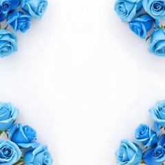 Blue roses frame on four corners of white background