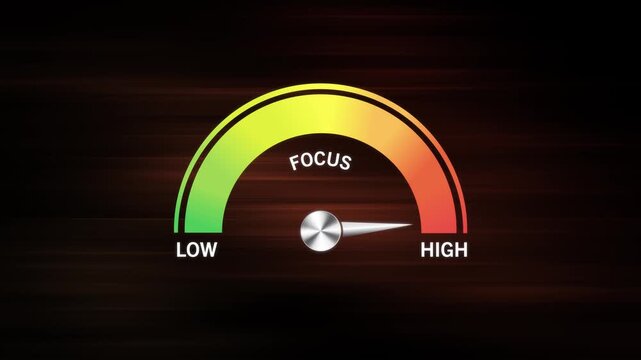Focus animated level gauge meter indicator moving from low to high