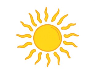 Naklejka premium A vibrant cartoon illustration of the sun on a white background. Features a yellow circle with wavy yellow rays emanating outwards