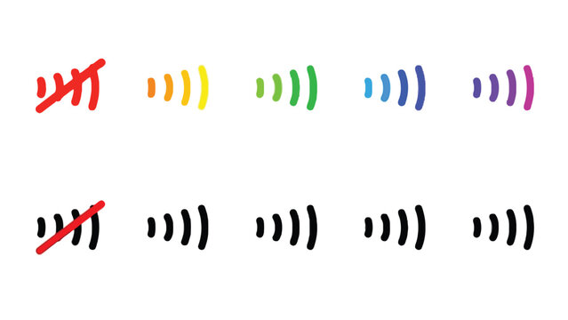 A colorful graphic design featuring sound waves in various colors