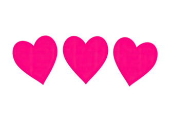 Three vibrant pink hearts with white outlines on a black background, a simple graphic illustration