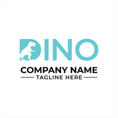 A minimalist and fun logo design concept featuring a t-rex silhouette integrated into the word "dino" © EnfinityElite