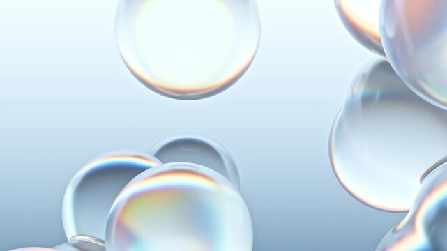 Water element background. Movement of air bubbles animation seamless loop. Can be used background in skin care or Cosmetic industry, 3d render.