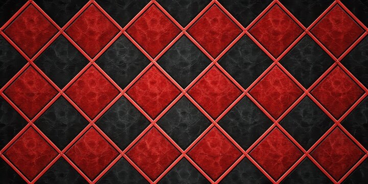 Red and black diamond pattern with marble texture and thin red border lines