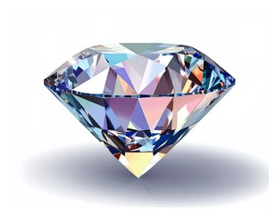 A stunning, gem-quality diamond is rendered in meticulous detail. The light refraction creates a brilliant, multi-colored display. A slight shadow grounds it