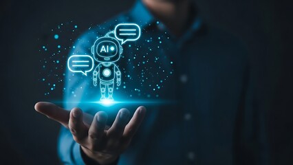 Hand holding ai symbol isolated on white background.