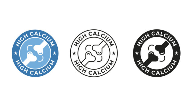 Three high calcium logos with bone illustrations on a white background