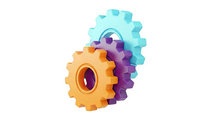 Three Interlocking Gears in Orange, Purple, and Blue