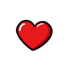 Bold, glossy red heart graphic with a stylized white arc, all set against a pure black background