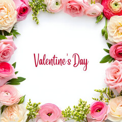 Valentine's Day greeting card with pink floral frame and typography