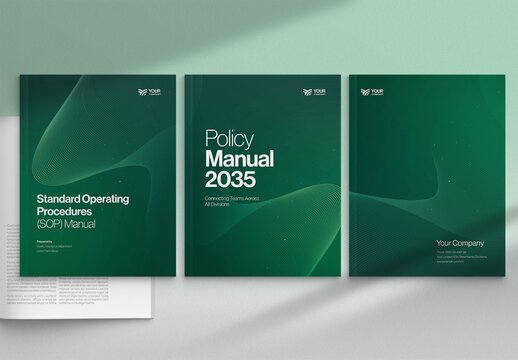 Brochure & Report Cover Templates Set in Minimalist Green with Modern Abstract Vector Swash Element
