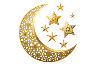 Gold crescent moon with stars on black background gold moon