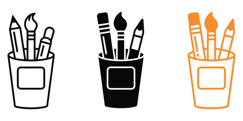 Pen holder icon vector illustration, essential art supplies symbol for stationery, desk organization, creative workspace, drawing tools, modern flat vector design © John D. Thornton