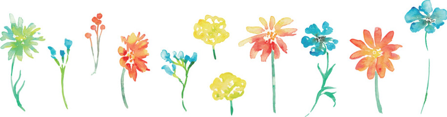 水彩画。水彩タッチのベクター植物イラスト。カラフルな花の水彩背景。春の植物。
Watercolor painting. Vector botanical illustration with watercolor touches. Colorful floral watercolor background. Spring plants.