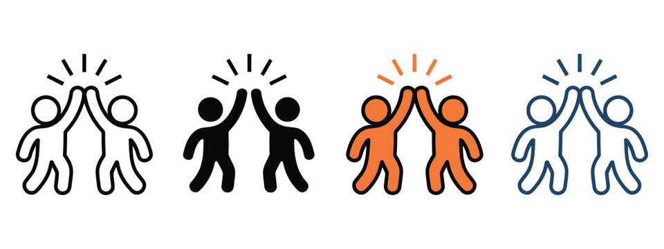 People together holding hands icon vector, celebrating team success, dynamic high-five symbols for collaboration, teamwork, group achievement, corporate unity, community connection, modern flat vector
