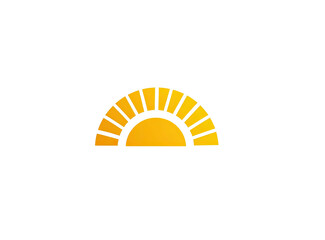 A semi-circular stylized symbol in warm yellow gradient over black background