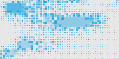Abstract Blue Square Halftone Pattern Background. Modern Pixel Geometric Texture for Big Data, Technology Banner, and Digital Security Backdrop. Minimalist Mosaic Vector Graphic on White.