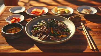 Korean Bulgogi Meal with Side Dishes