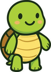 Obraz premium Cute turtle illustration with a bright, colorful shell, smiling cheerfully while standing. This adorable design is perfect for children's projects, decorations, or educational materials