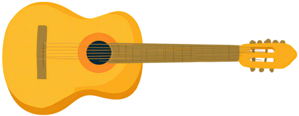 A simple, cartoon illustration of an acoustic string instrument, in shades of yellow and brown