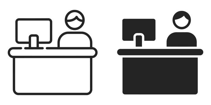 Reception icons vector set for templates, web design, and infographics, representing customer service, front desk assistance, hospitality, office management, modern flat vector illustration