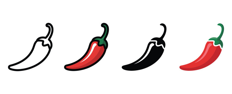 Chili pepper icons vector spicy chili symbols for food graphics cooking ingredients restaurant menu