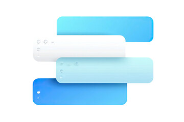 Four overlapping, rounded-rectangle shapes with gradients and small, blurred bubbles; black background