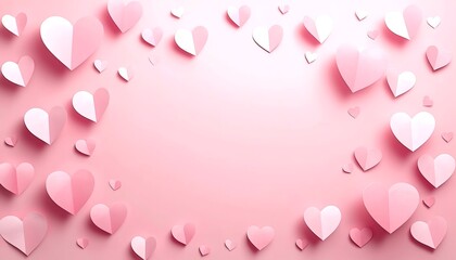 A pink background with numerous small and large hearts scattered across it