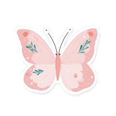 Delicate pastel butterfly illustration with intricate floral patterns, isolated on a black background