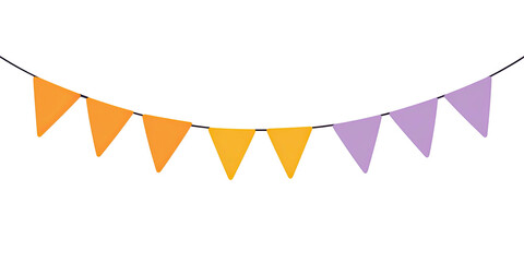 A black background with a string of triangle-shaped flags in shades of orange and purple